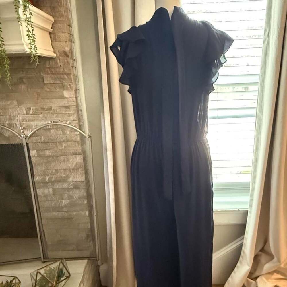 Express Navy Blue Ruffle Sleeve Jumpsuit Size M